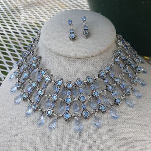 Ice blue 3 strand choker style necklace